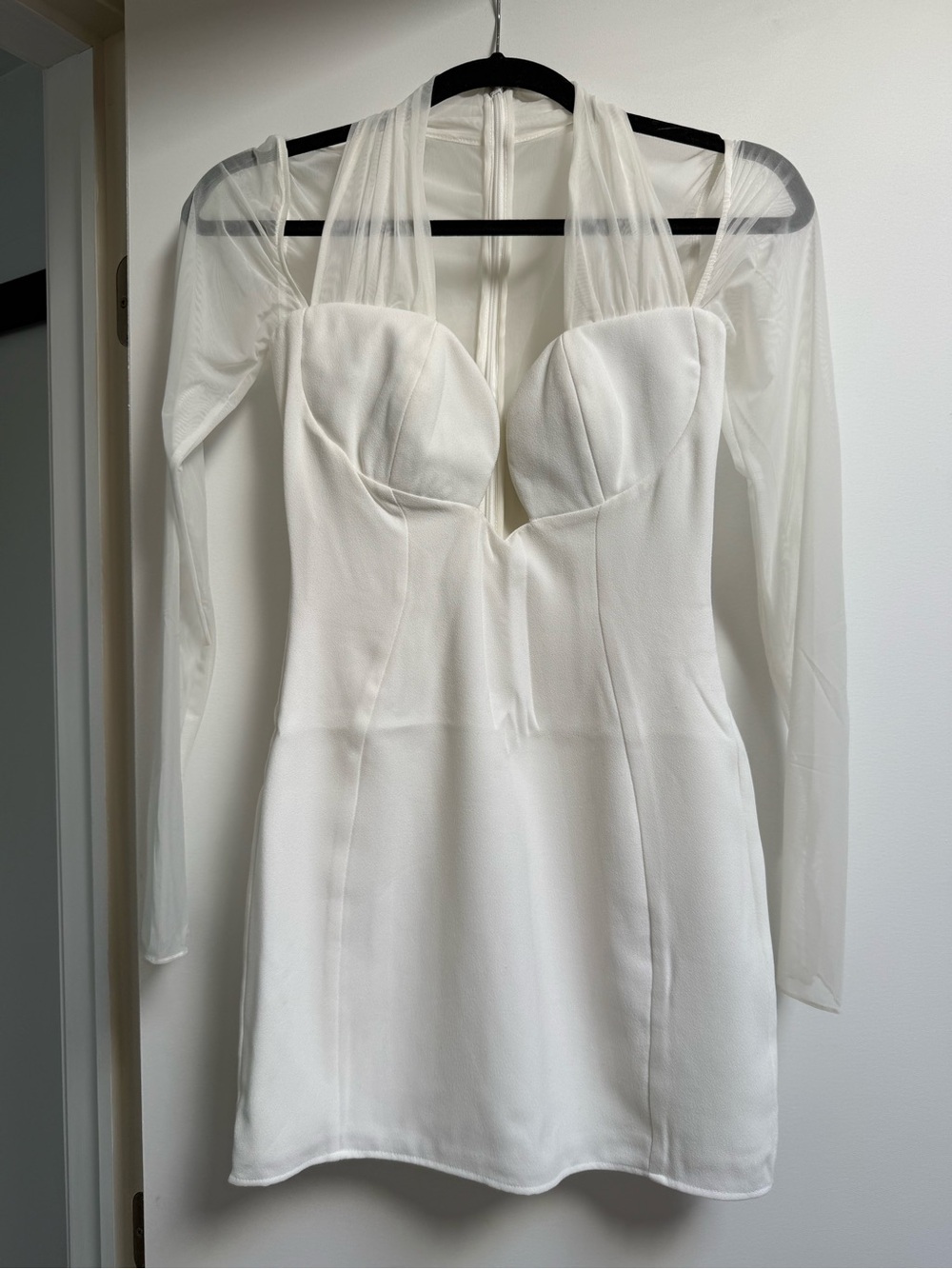House of CB White Mesh Yoke Sweetheart Mini Dress